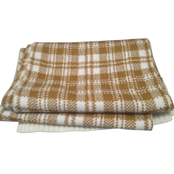 Timberland  Unisex Outdoor Winter/Fall Checked Brown Cream Scarf  62 x 10" NEW - Picture 4 of 5